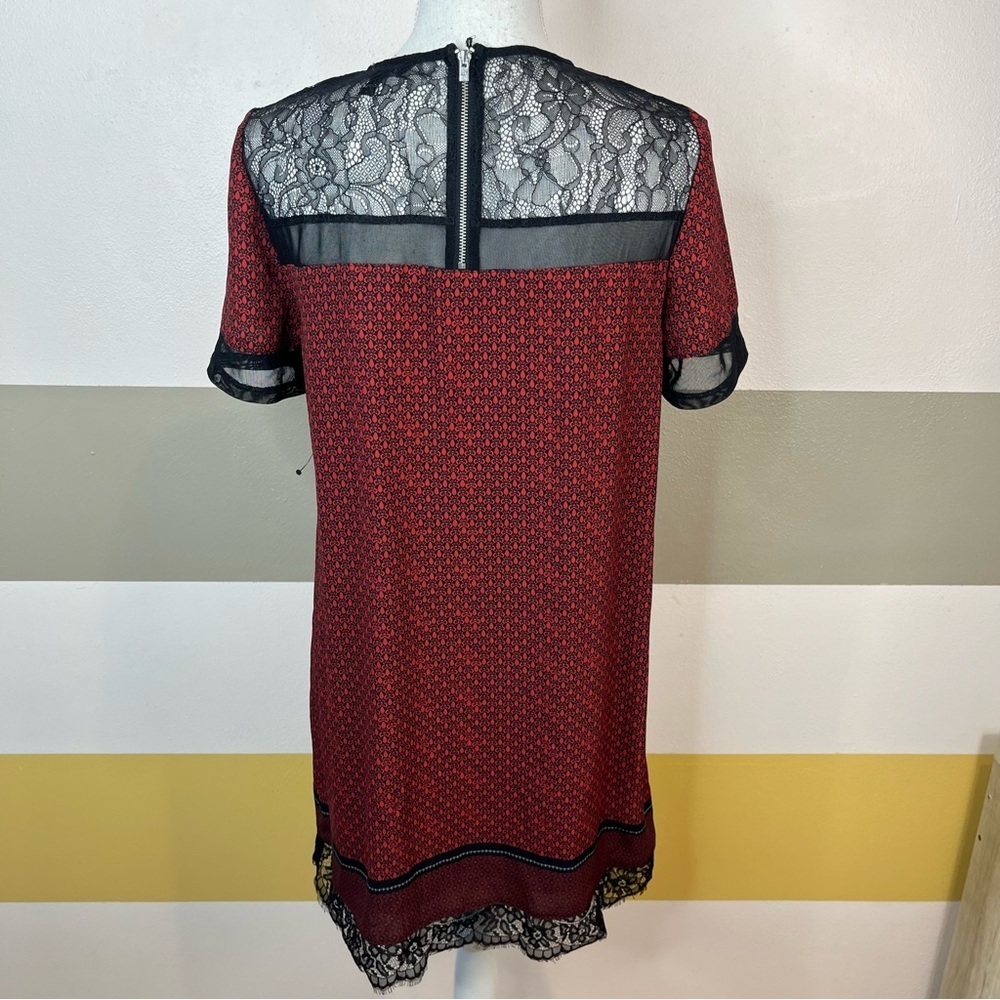 2/$25 Express Red Floral Lace Contemporary Business Short Sleeve Slip Dress S - Picture 11 of 16